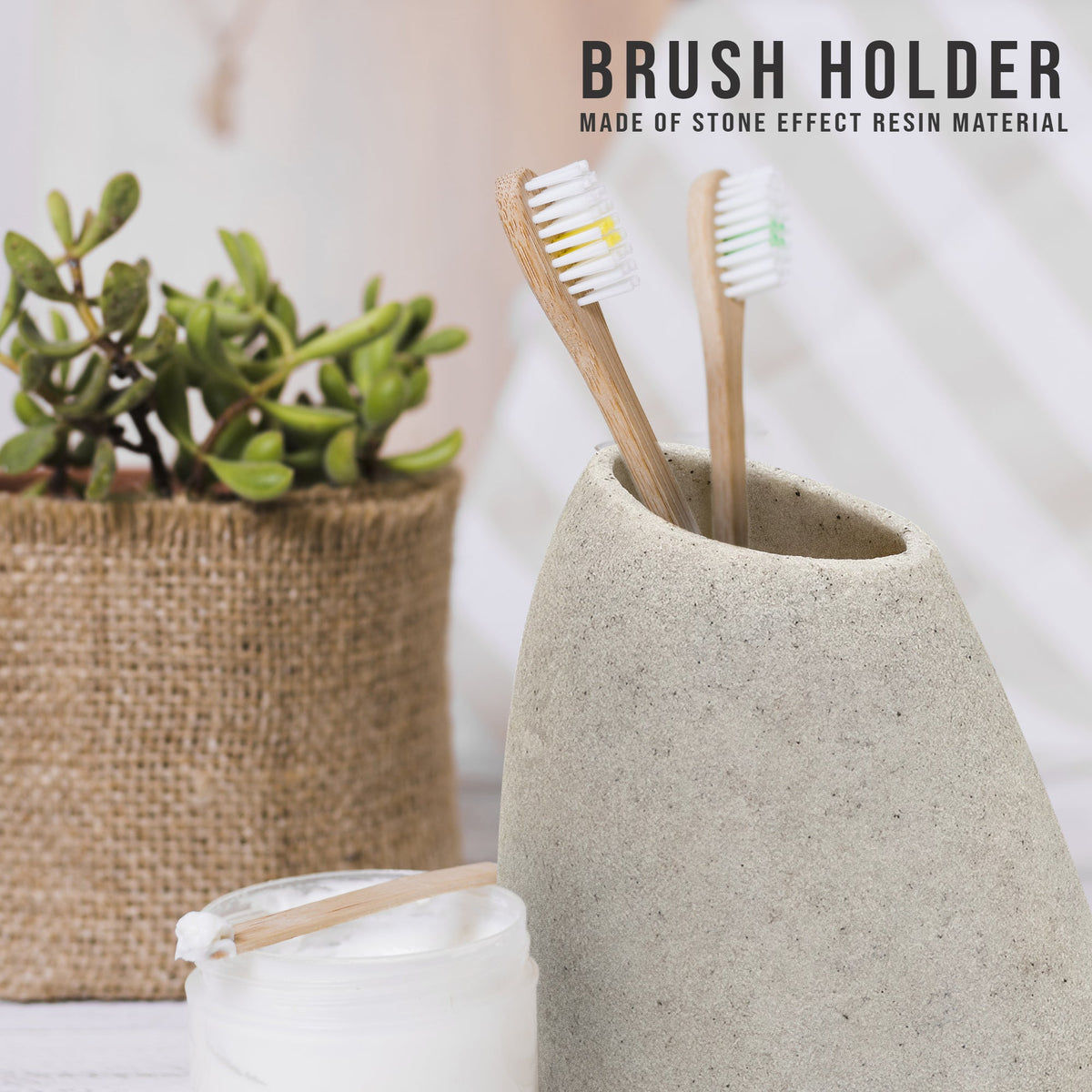 Stone-Effect Resin Bathroom Set – Pebble Shape, Off-White, 3 Pieces - photo 5