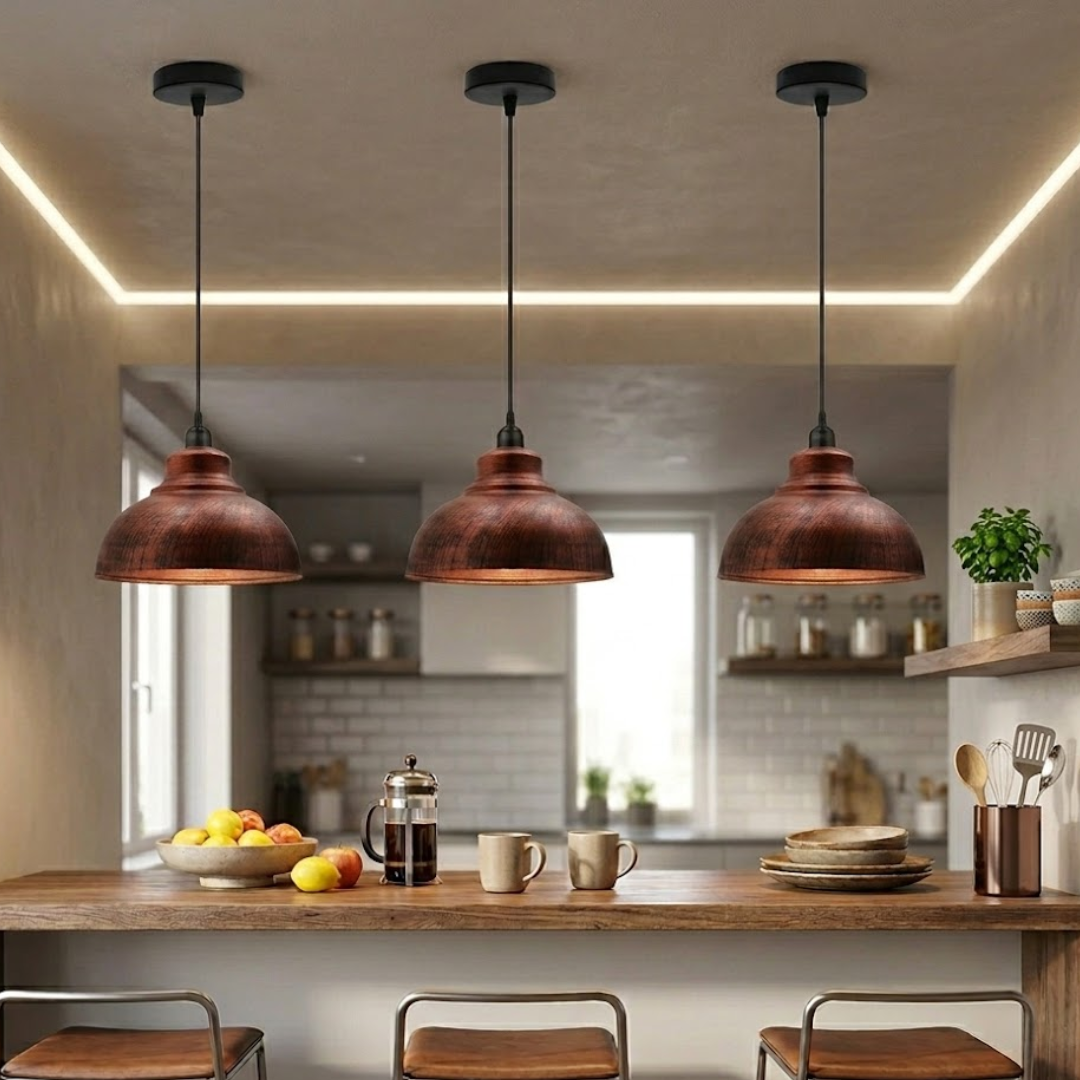 Dome Pendant Light – 29 cm Metal Shade, Single or Set of 3, E27 - photo 2