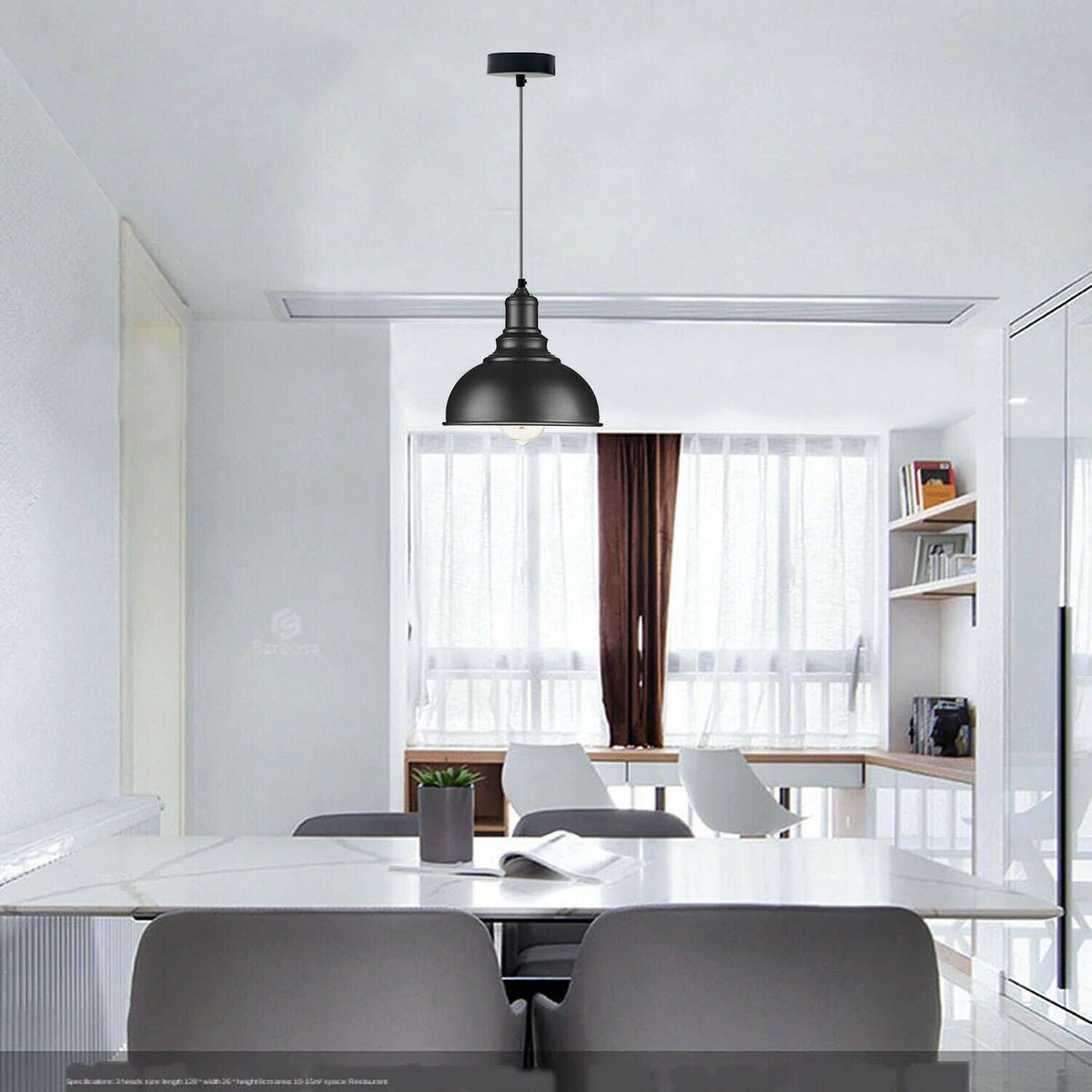 Dome Pendant Light – 29 cm Metal Shade, Single or Set of 3, E27 - Black, Dome 21 cm Black, Without Bulb