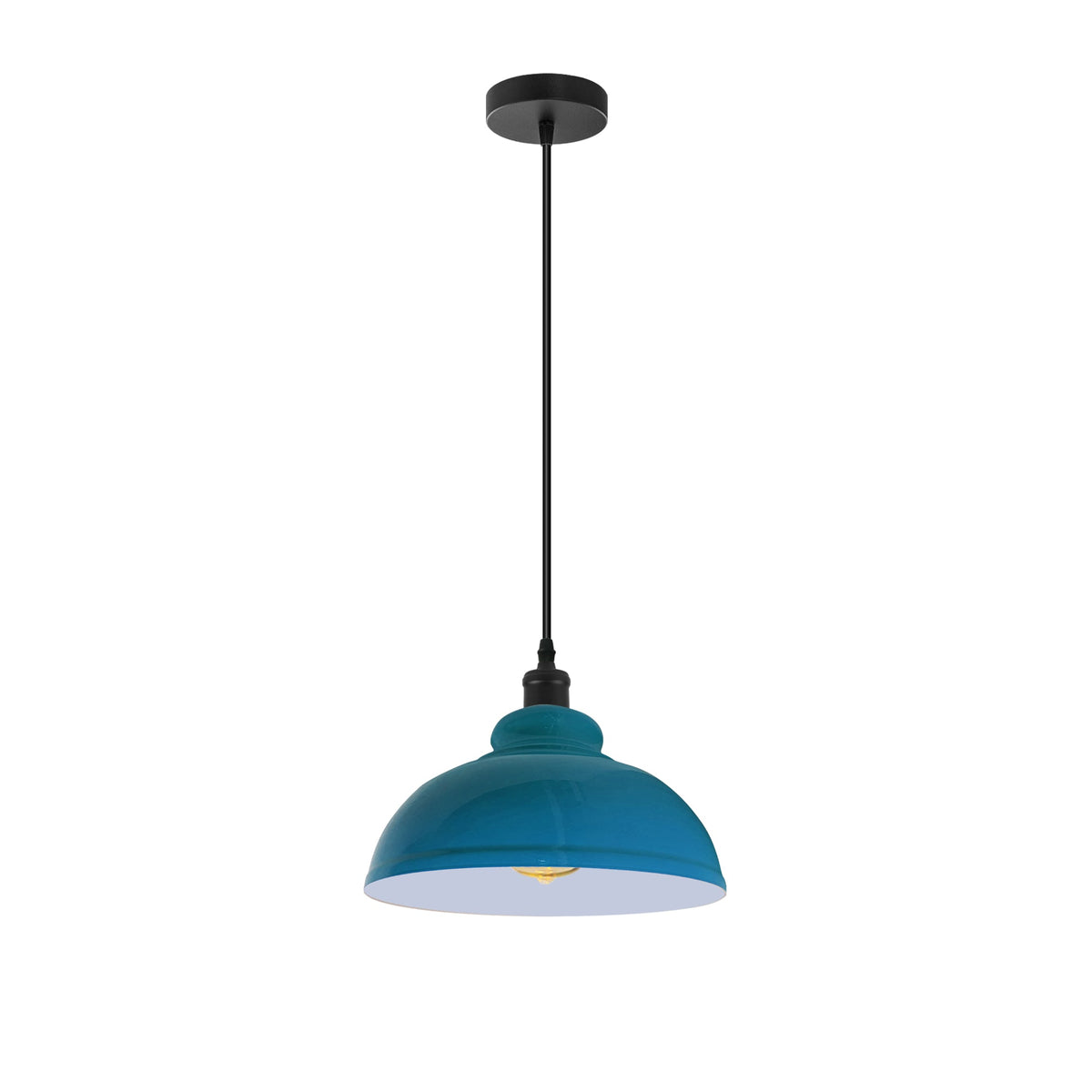 Dome Pendant Light – 29 cm Metal Shade, Single or Set of 3, E27 - Black, Dome 29 cm Blue, Without Bulb