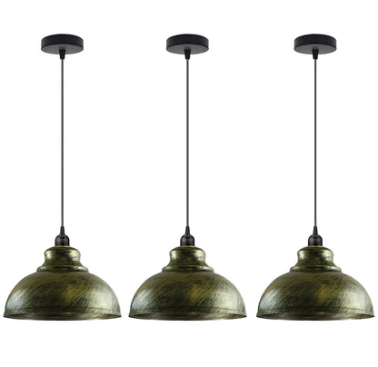 Dome Pendant Light – 29 cm Metal Shade, Single or Set of 3, E27 - Black, Dome 29 cm Brushed Brass, Set of 3, Without Bulb