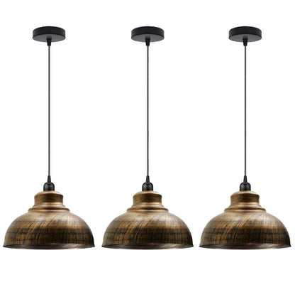 Dome Pendant Light – 29 cm Metal Shade, Single or Set of 3, E27 - Black, Dome 29 cm Brushed Copper, Set of 3, Without Bulb