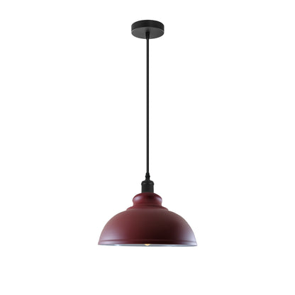 Dome Pendant Light – 29 cm Metal Shade, Single or Set of 3, E27 - Black, Dome 29 cm Burgundy, Without Bulb