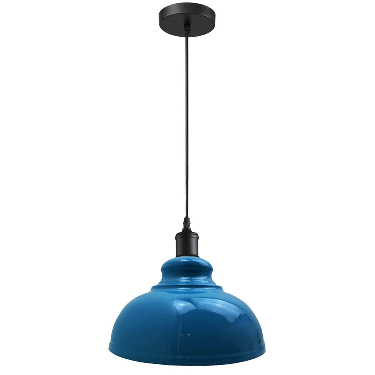 Dome Pendant Light – 29 cm Metal Shade, Single or Set of 3, E27 - Black, Dome 29 cm Cyan Blue, Without Bulb