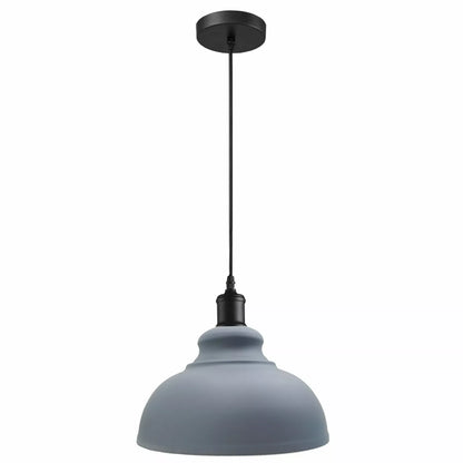 Dome Pendant Light – 29 cm Metal Shade, Single or Set of 3, E27 - Black, Dome 29 cm Grey, Without Bulb