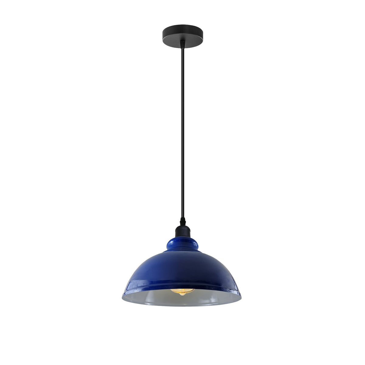 Dome Pendant Light – 29 cm Metal Shade, Single or Set of 3, E27 - Black, Dome 29 cm Navy Blue, Without Bulb