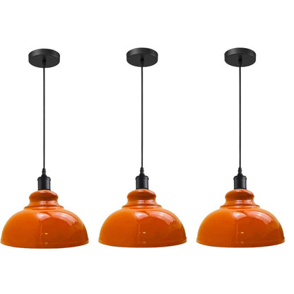 Dome Pendant Light – 29 cm Metal Shade, Single or Set of 3, E27 - Black, Dome 29 cm Orange, Set of 3, Without Bulb