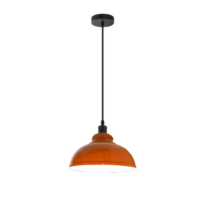 Dome Pendant Light – 29 cm Metal Shade, Single or Set of 3, E27 - Black, Dome 29 cm Orange, Without Bulb