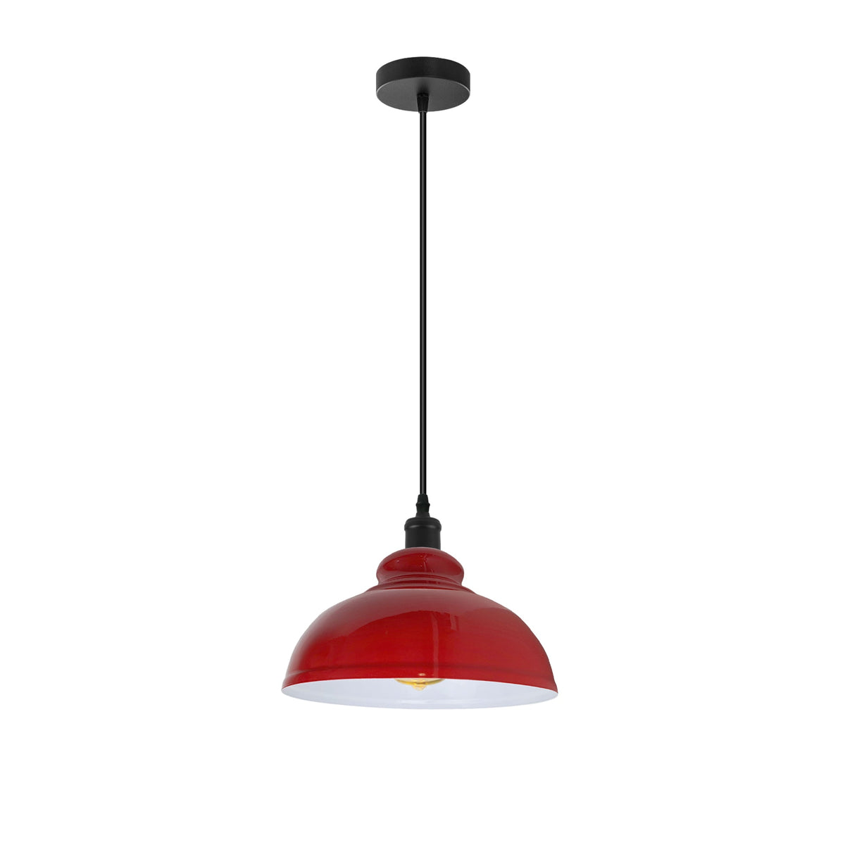 Dome Pendant Light – 29 cm Metal Shade, Single or Set of 3, E27 - Black, Dome 29 cm Red, Without Bulb