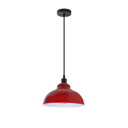 Dome Pendant Light – 29 cm Metal Shade, Single or Set of 3, E27 - Black, Dome 29 cm Red, Without Bulb