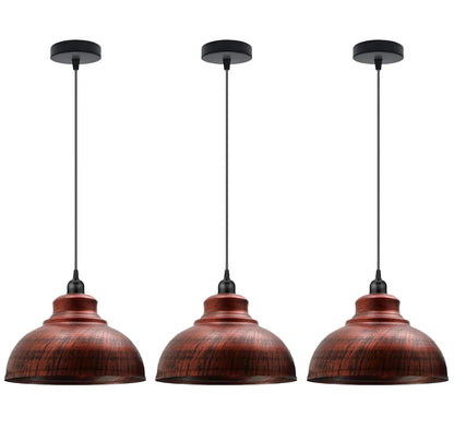 Dome Pendant Light – 29 cm Metal Shade, Single or Set of 3, E27 - Black, Dome 29 cm Rustic Red, Set of 3, Without Bulb