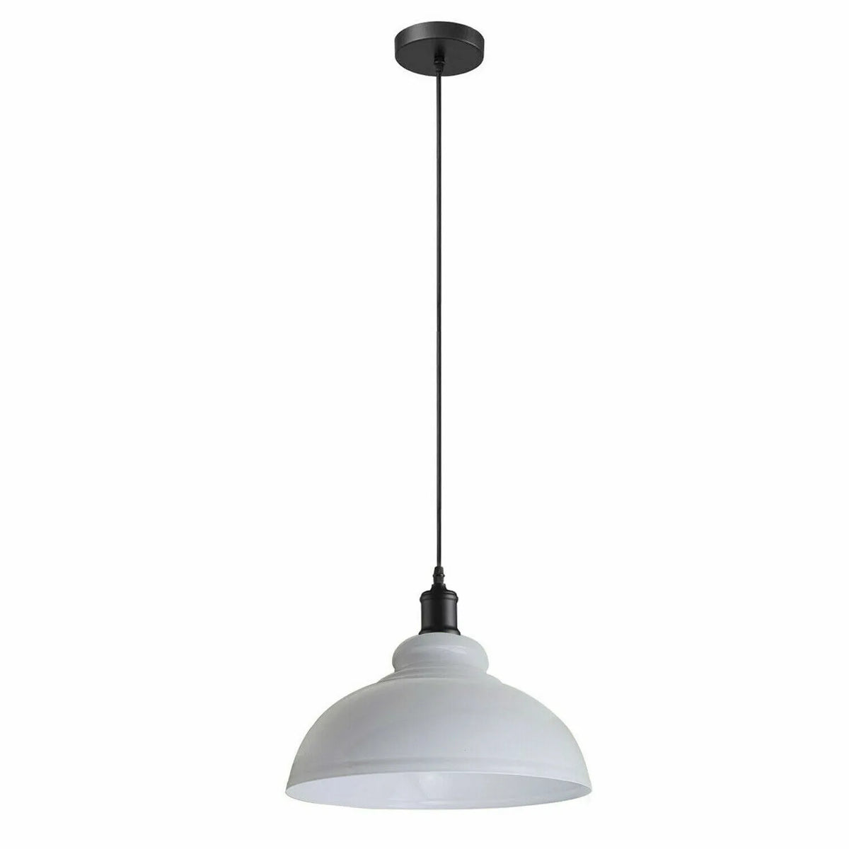 Dome Pendant Light – 29 cm Metal Shade, Single or Set of 3, E27 - Black, Dome 29 cm White, Without Bulb
