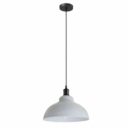 Dome Pendant Light – 29 cm Metal Shade, Single or Set of 3, E27 - Black, Dome 29 cm White, Without Bulb