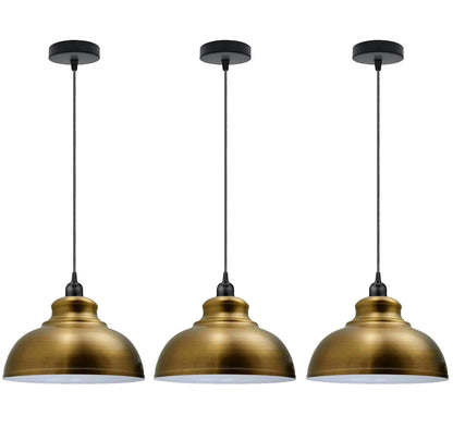 Dome Pendant Light – 29 cm Metal Shade, Single or Set of 3, E27 - Black, Dome 29 cm Yellow Brass, Set of 3, Without Bulb