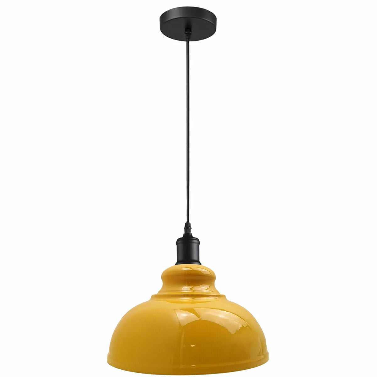 Dome Pendant Light – 29 cm Metal Shade, Single or Set of 3, E27 - Black, Dome 29 cm Yellow, Without Bulb