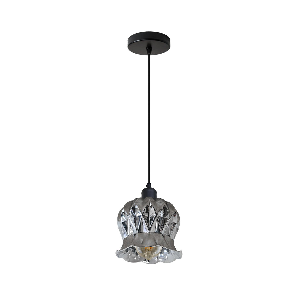Dome Pendant Light – 29 cm Metal Shade, Single or Set of 3, E27 - Black, Smoked Crystal Glass 12 cm, Without Bulb