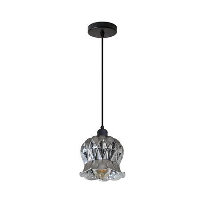 Dome Pendant Light – 29 cm Metal Shade, Single or Set of 3, E27 - Black, Smoked Crystal Glass 12 cm, Without Bulb