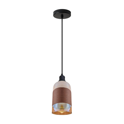 Dome Pendant Light – 29 cm Metal Shade, Single or Set of 3, E27 - Black, Copper Glass Cylinder 12 cm, Without Bulb