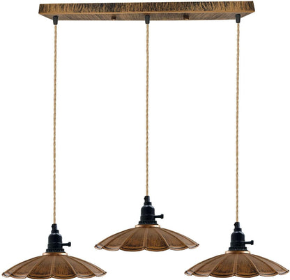 3-Light Bar Pendant – Brushed Copper Scalloped Shades, Hemp Cable - photo 5