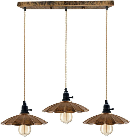 3-Light Bar Pendant – Brushed Copper Scalloped Shades, Hemp Cable - photo 6