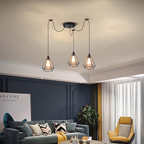 3 Light Spider Pendant – Mixed Vintage Domes or Black Cages, E27