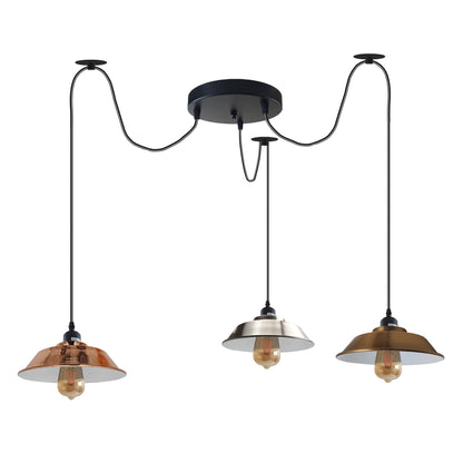 3 Light Spider Pendant – Mixed Vintage Domes or Black Cages, E27 - Black, Mixed Vintage Domes (Rose Gold, Chrome, Brass), Without Bulb