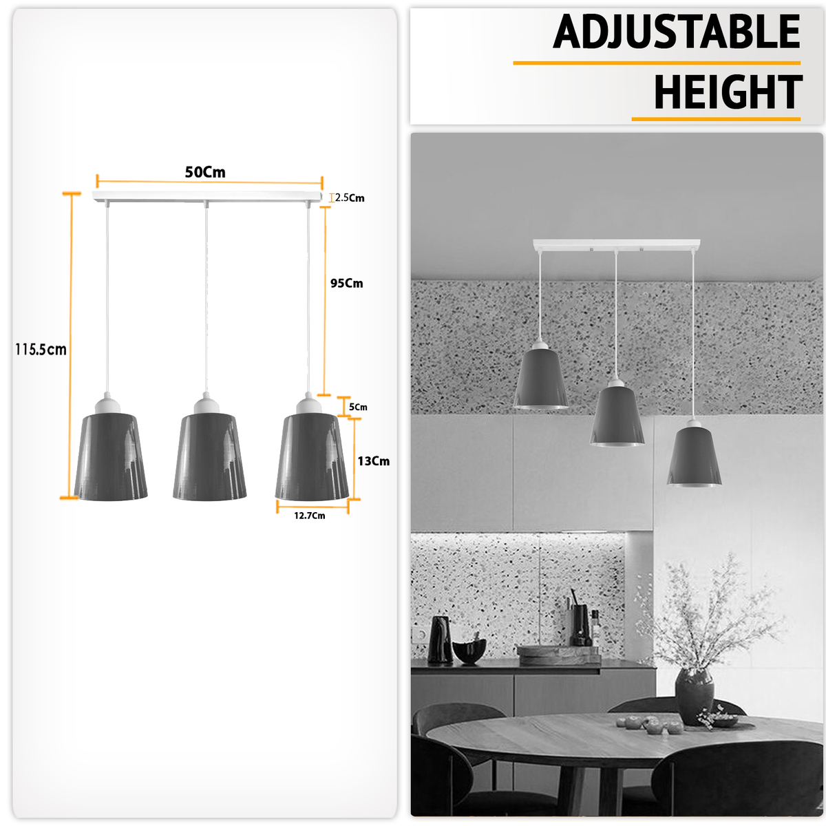 3-Light Pendant – Retro Metal Shades or White Cages, E27 - photo 3
