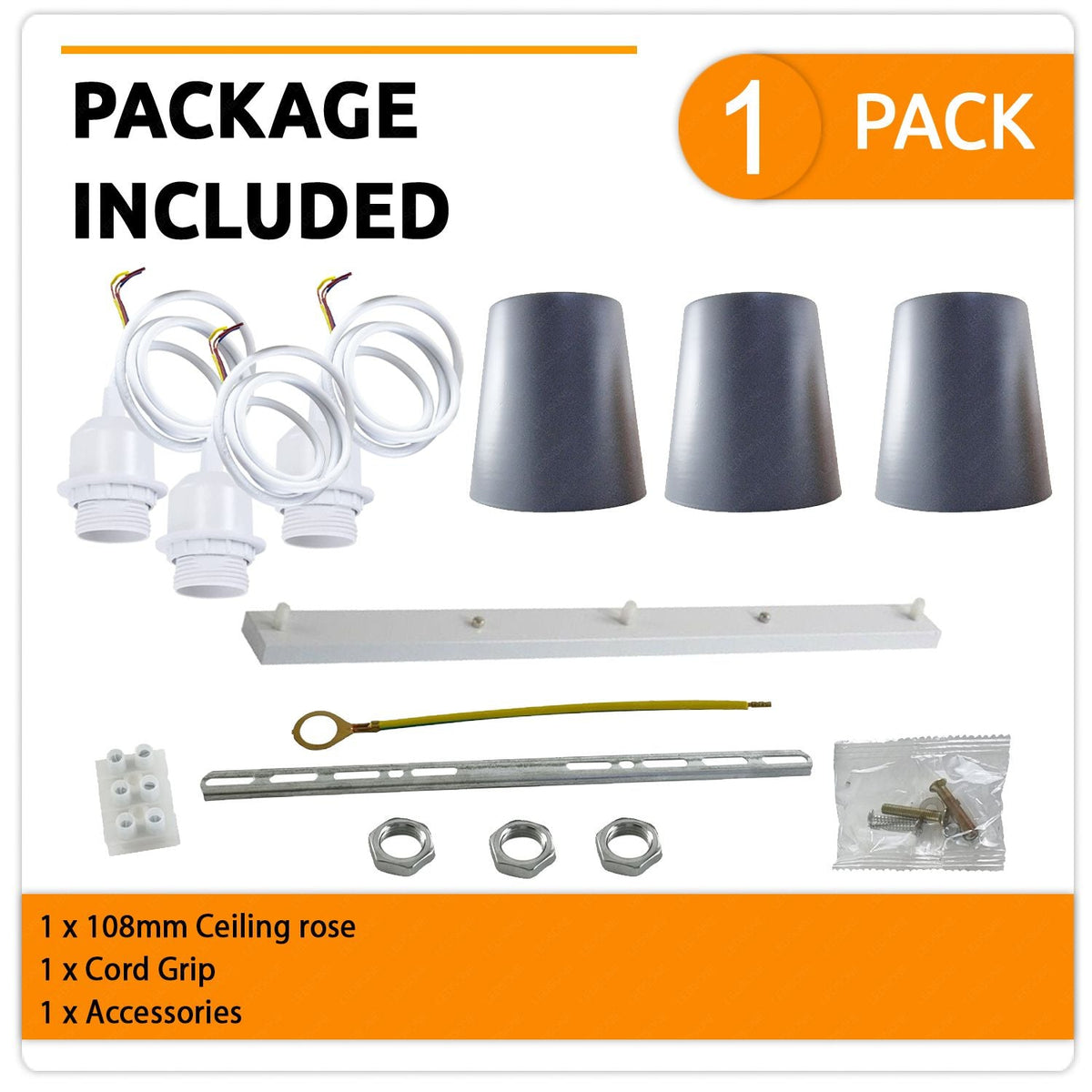 3-Light Pendant – Retro Metal Shades or White Cages, E27 - photo 4