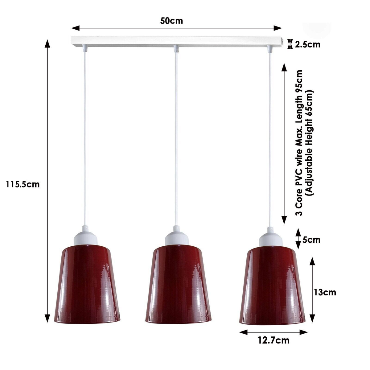 3-Light Pendant – Retro Metal Shades or White Cages, E27 - photo 6