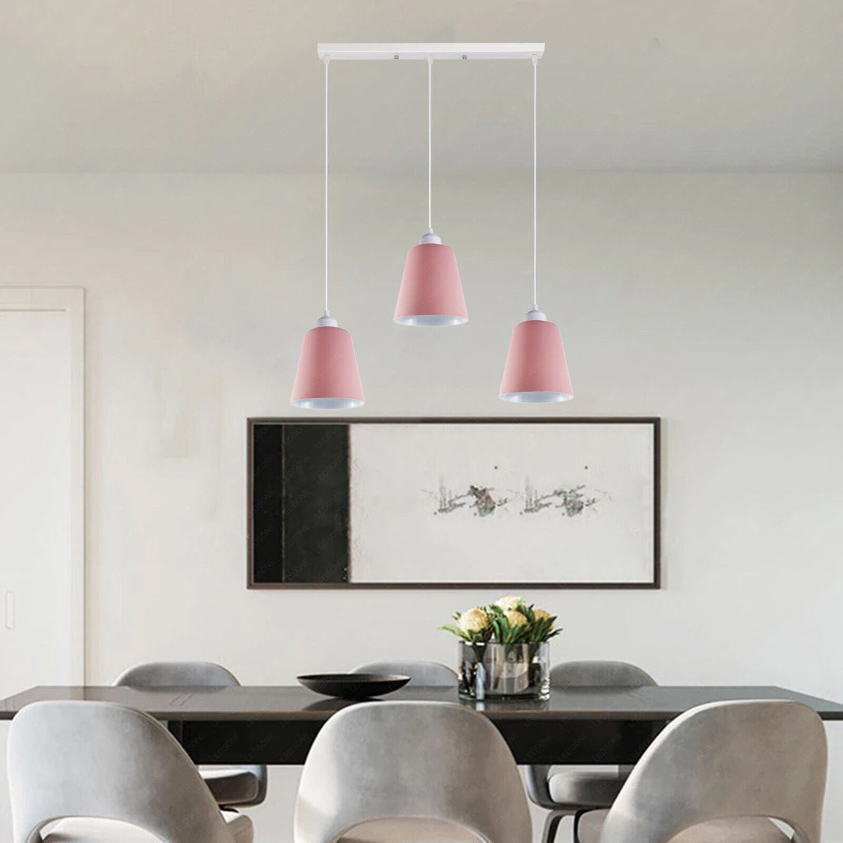 3-Light Pendant – Retro Metal Shades or White Cages, E27 - photo 9