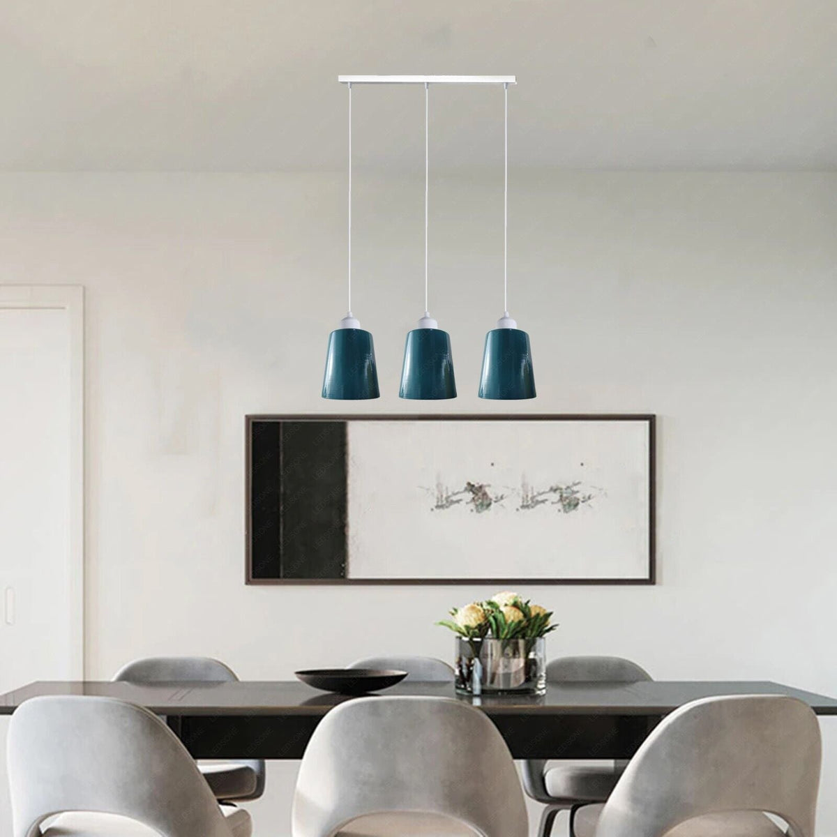 3-Light Pendant – Retro Metal Shades or White Cages, E27 - photo 2