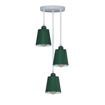 3-Light Pendant – Retro Metal Shades or White Cages, E27 - Green, Retro Small 15 cm Green, Without Bulb