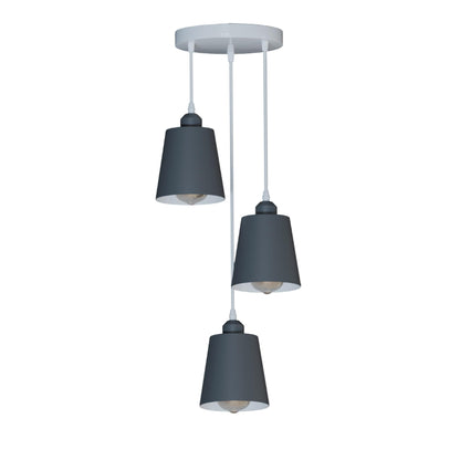3-Light Pendant – Retro Metal Shades or White Cages, E27 - Grey, Retro Small 15 cm Grey, Without Bulb