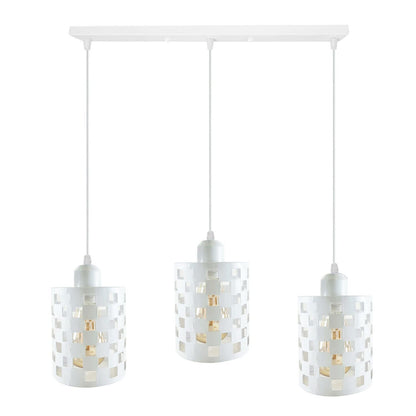 3-Light Pendant – Retro Metal Shades or White Cages, E27 - White, Barrel Cage Style 1 White, Bar, Without Bulb