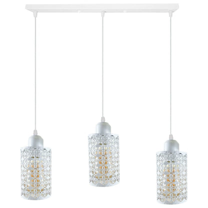 3-Light Pendant – Retro Metal Shades or White Cages, E27 - White, Drum Cage Style 4 White, Bar, Without Bulb