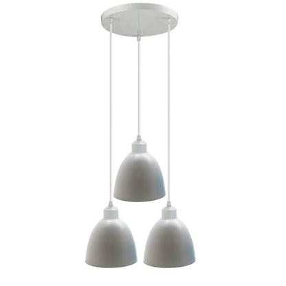 3-Light Pendant – Retro Metal Shades or White Cages, E27 - White, Retro 15 cm White, Without Bulb