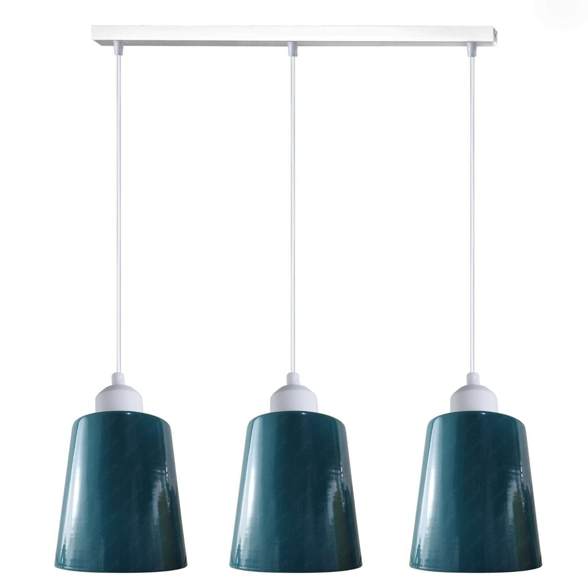 3-Light Pendant – Retro Metal Shades or White Cages, E27 - White, Retro Small 15 cm Dark Blue, Without Bulb