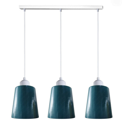 3-Light Pendant – Retro Metal Shades or White Cages, E27 - White, Retro Small 15 cm Dark Blue, Without Bulb