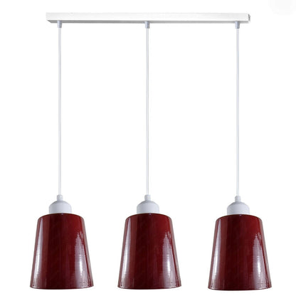 3-Light Pendant – Retro Metal Shades or White Cages, E27 - White, Retro Small 15 cm Burgundy, Without Bulb