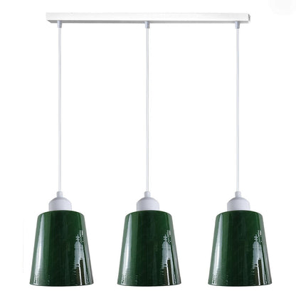 3-Light Pendant – Retro Metal Shades or White Cages, E27 - White, Retro Small 15 cm Green, Without Bulb