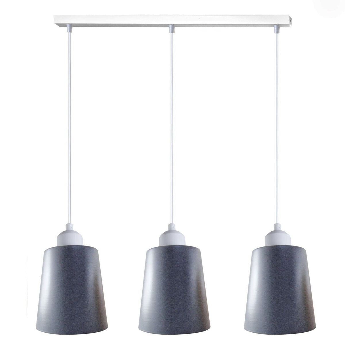 3-Light Pendant – Retro Metal Shades or White Cages, E27 - White, Retro Small 15 cm Grey, Without Bulb