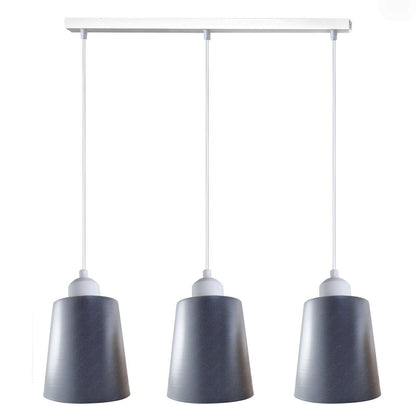 3-Light Pendant – Retro Metal Shades or White Cages, E27 - White, Retro Small 15 cm Grey, Without Bulb