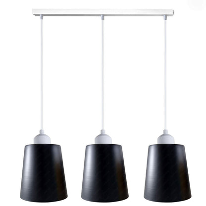 3-Light Pendant – Retro Metal Shades or White Cages, E27 - White, Retro Small 15 cm Matt Black, Without Bulb