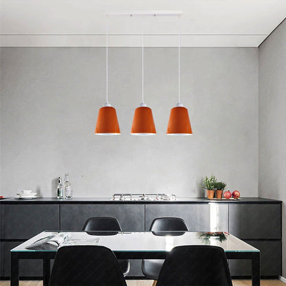 3-Light Pendant – Retro Metal Shades or White Cages, E27 - White, Retro Small 15 cm Orange, Without Bulb