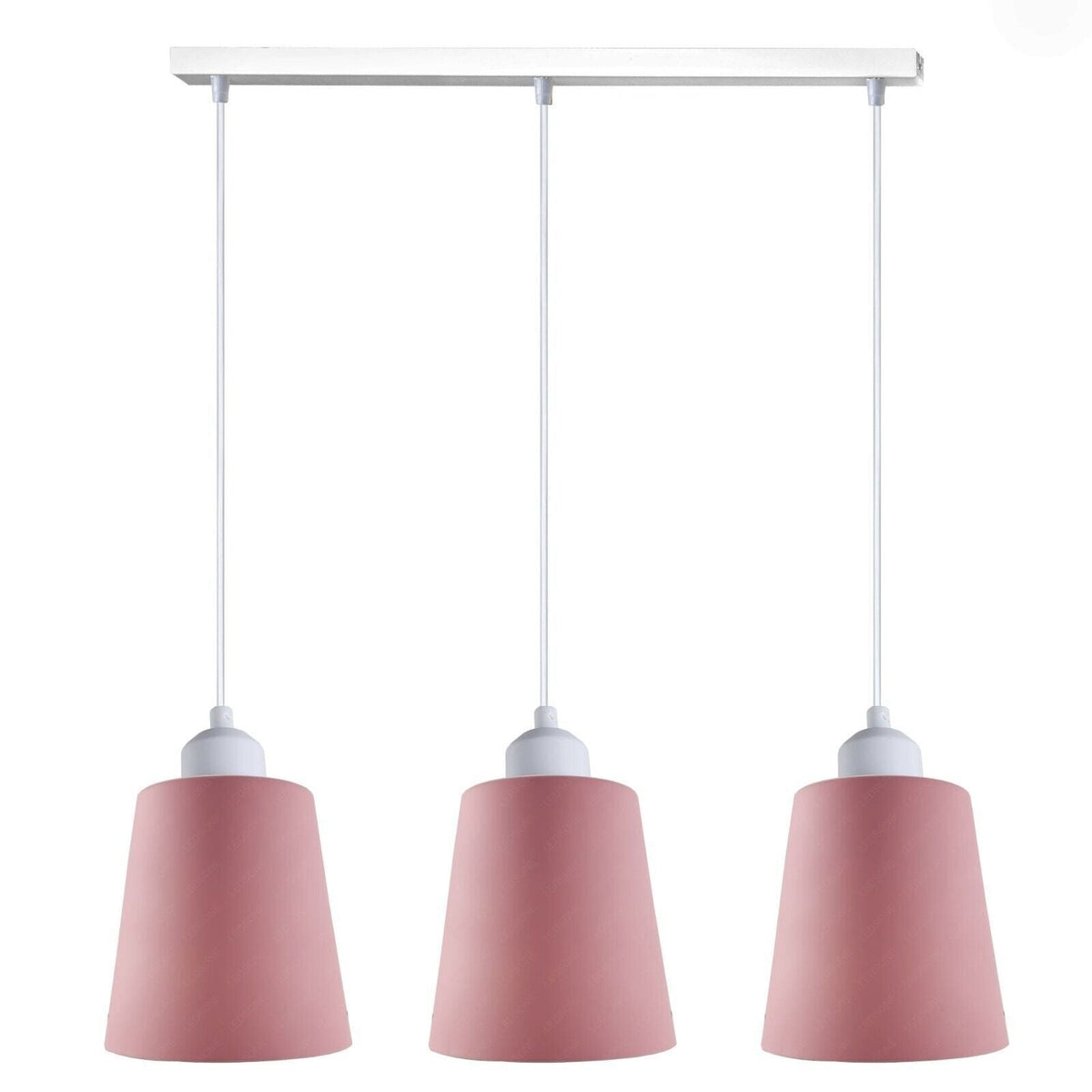 3-Light Pendant – Retro Metal Shades or White Cages, E27 - White, Retro Small 15 cm Pink, Without Bulb