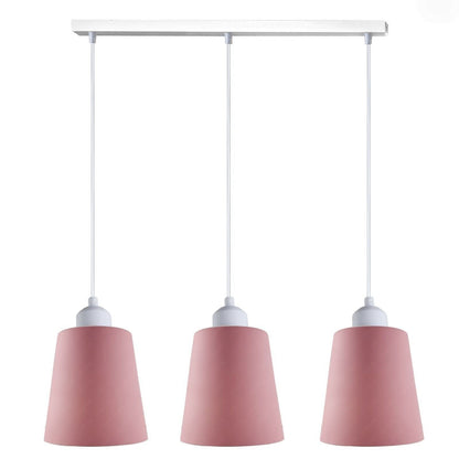 3-Light Pendant – Retro Metal Shades or White Cages, E27 - White, Retro Small 15 cm Pink, Without Bulb