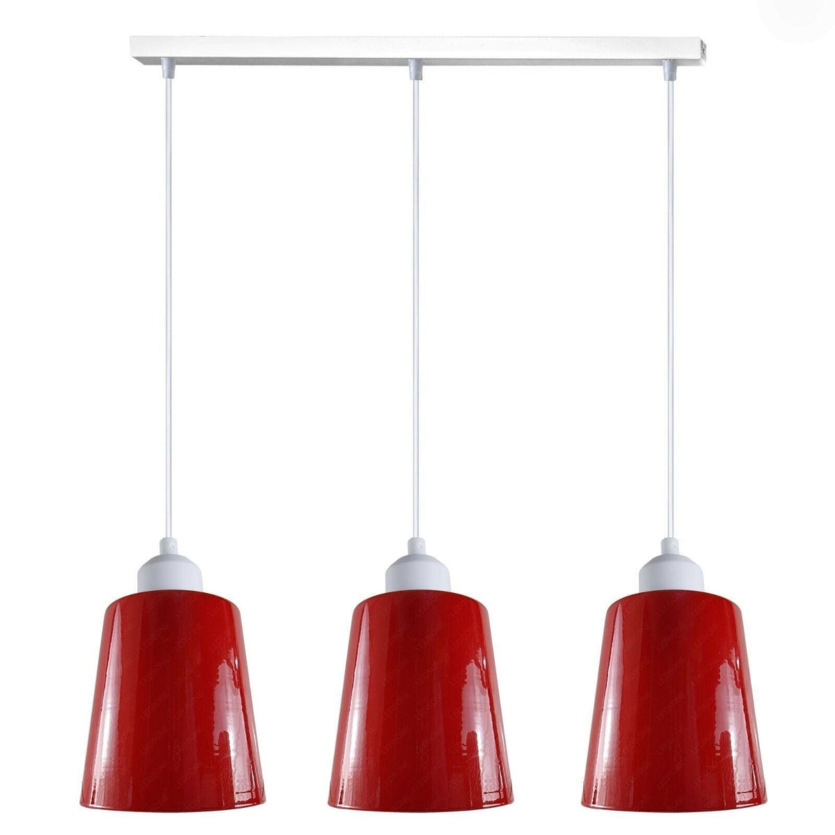3-Light Pendant – Retro Metal Shades or White Cages, E27 - White, Retro Small 15 cm Red, Without Bulb