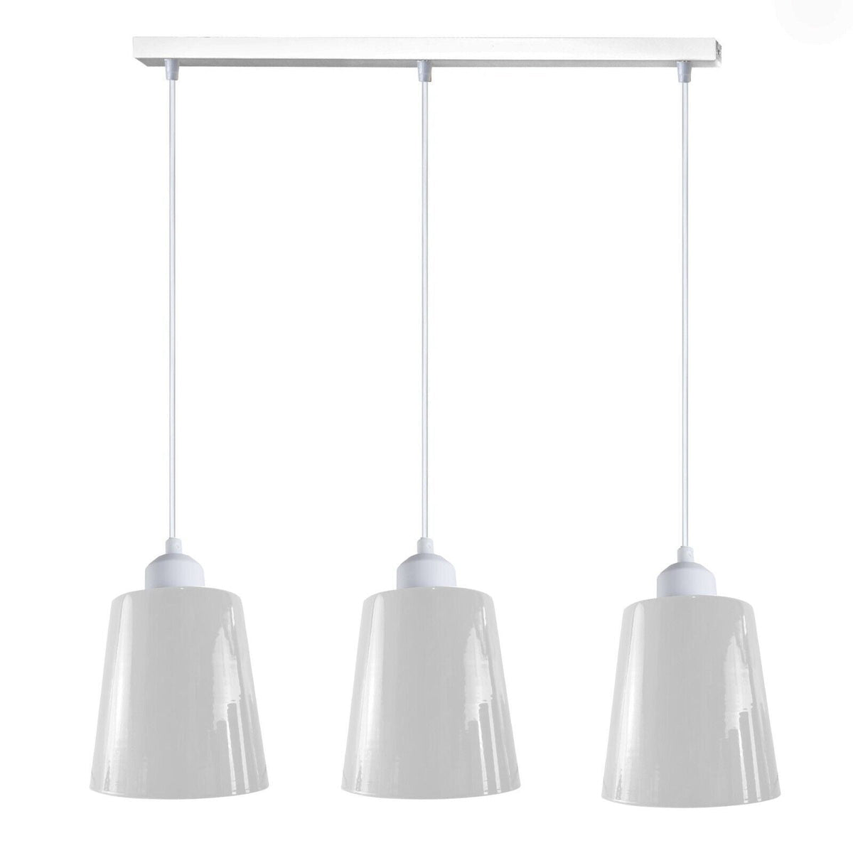 3-Light Pendant – Retro Metal Shades or White Cages, E27 - White, Retro Small 15 cm White, Bar, Without Bulb