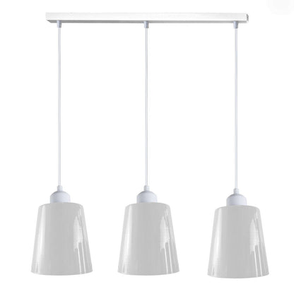 3-Light Pendant – Retro Metal Shades or White Cages, E27 - White, Retro Small 15 cm White, Bar, Without Bulb