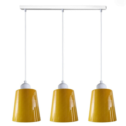 3-Light Pendant – Retro Metal Shades or White Cages, E27 - White, Retro Small 15 cm Yellow, Without Bulb
